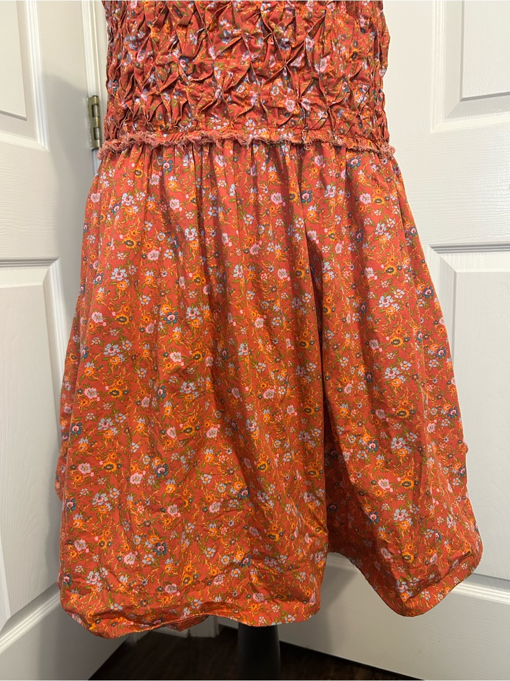 Free People Petunia Mini Dress in Poppy Combo Sz M Summer Boho Cotton Smocked - Picture 10 of 12